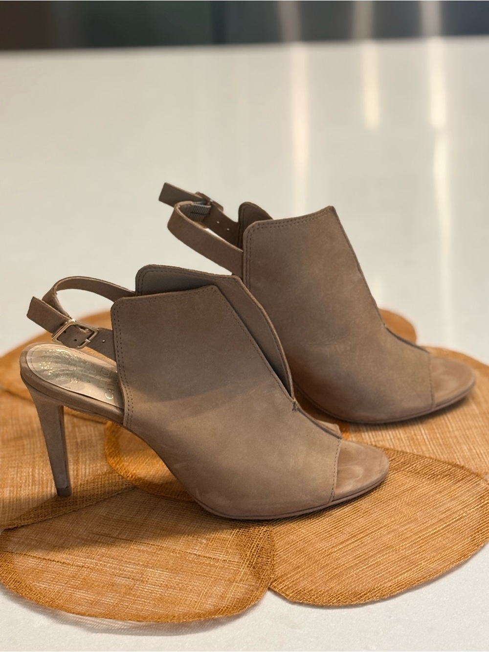 Vince Camuto Taupe Open-Toe Slingback Heel